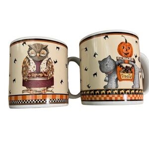 Debbie Mumm Sakura Set of Two Halloween Coffee Mugs Circa 2000